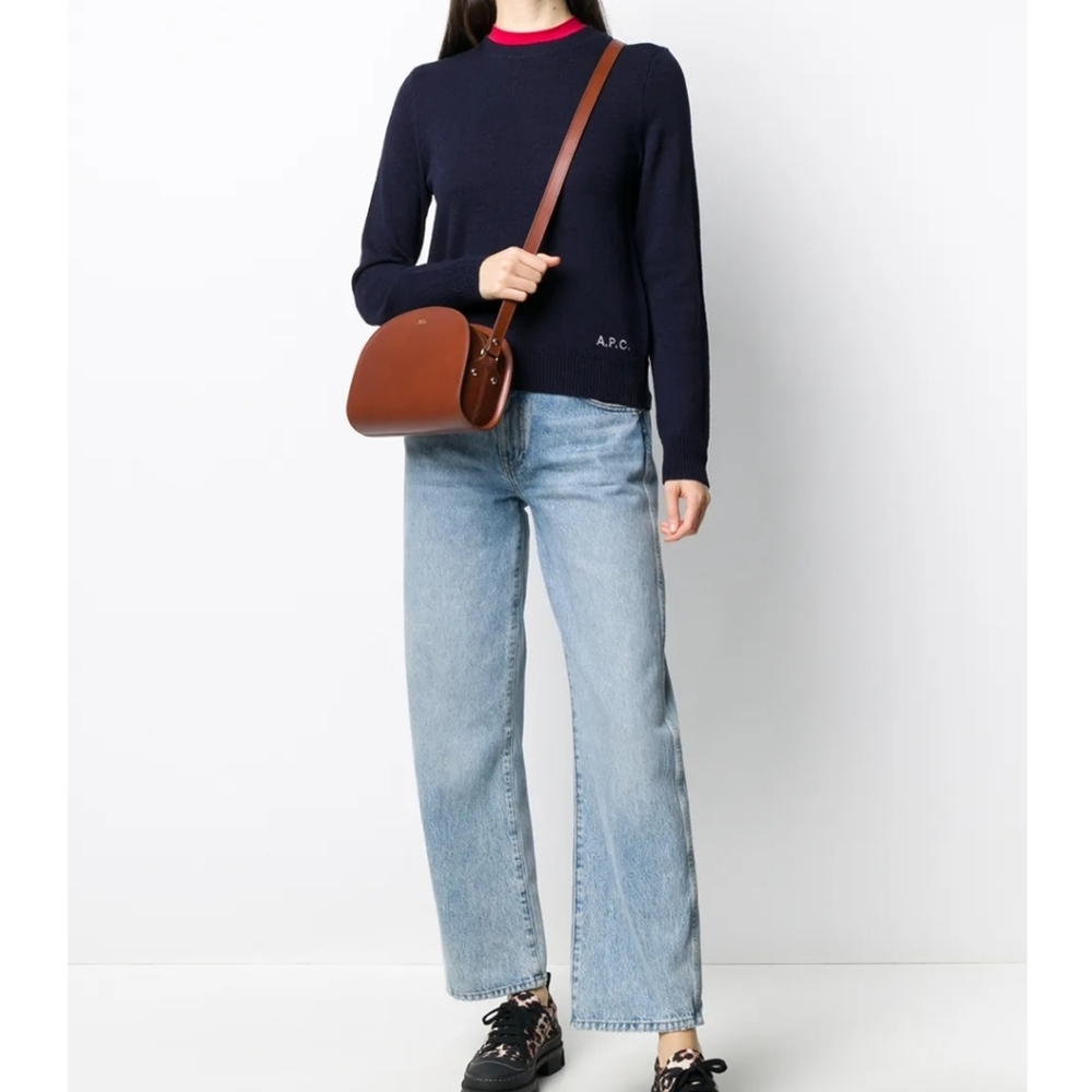 A.P.C. Demi Lune Leather Crossbody Bag in Brown